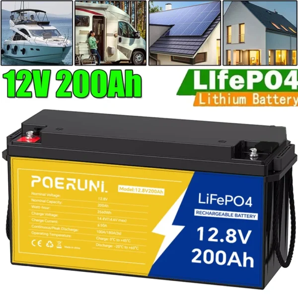 Poeruni Batería LiFePO4 12V 200Ah