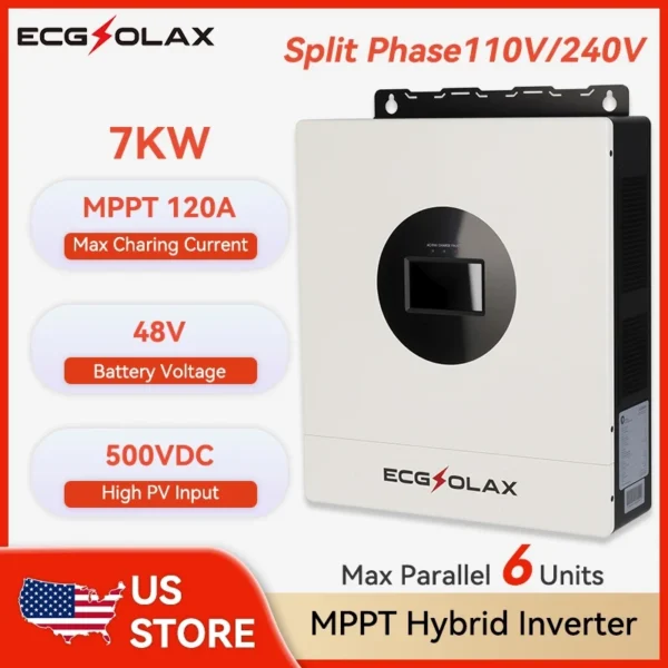 ECGSOLAX Inversor híbrido solar 7KW 48V 110/240V onda pura con MPPT